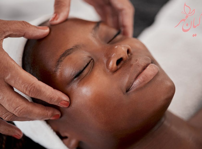 Black woman, relax face and luxury spa massage of a young female ready for facial. Skincare, beauty and wellness clinic with client feeling calm and zen from cosmetic chemical peel treatment