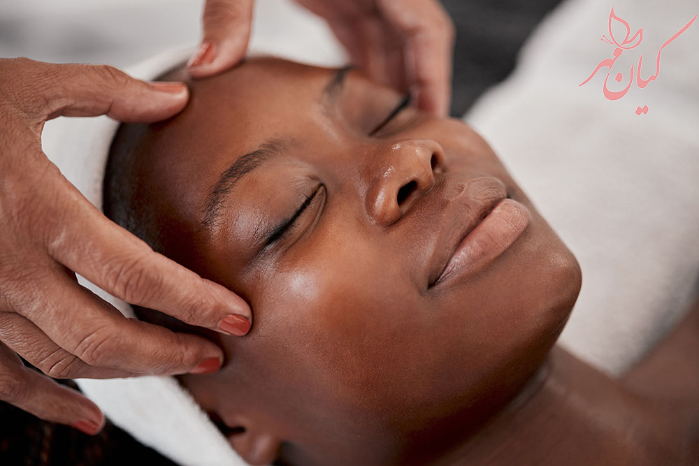 Black woman, relax face and luxury spa massage of a young female ready for facial. Skincare, beauty and wellness clinic with client feeling calm and zen from cosmetic chemical peel treatment